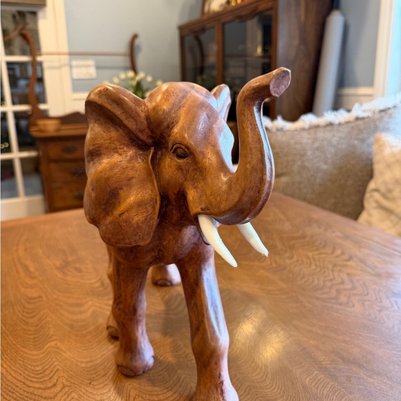 Vintage MCM Hand Carved Wooden Elephant Sculpture